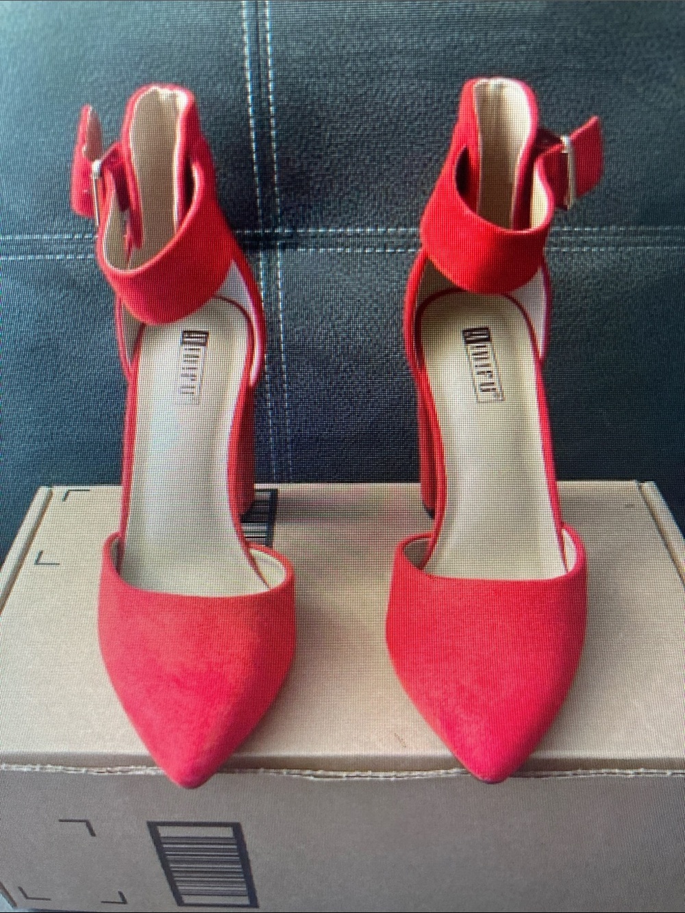 Red Pointed Ankle-Strap Heels - Unlabeled